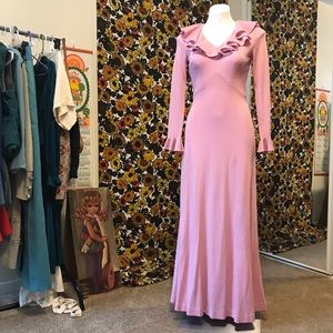 70s Ruffle collar empire waist maxi dress
